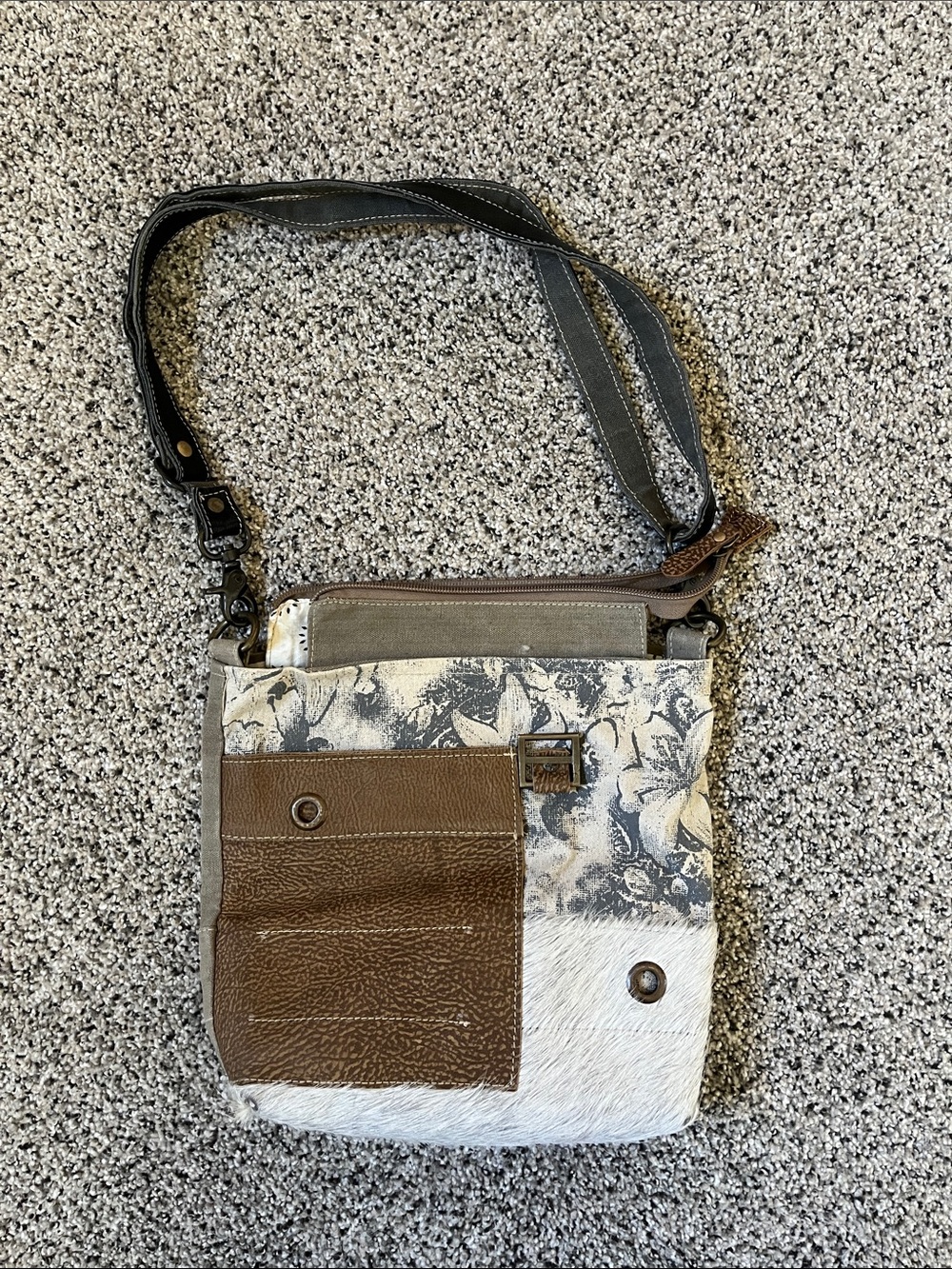 Brown, White, and Cowhide Western Crossbody Bag